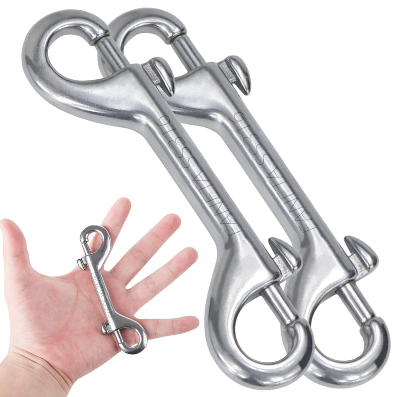 [Australia - AusPower] - 316 Stainless Steel Double Ended Bolt Snap Hook, Marine Grade Double End Diving Clips, Heavy Duty Trigger Chain Clip Key Holder for Pet Feed Bucket Hammock Horse Tack (2-Pack) (115mm Silver) 115mm Silver 
