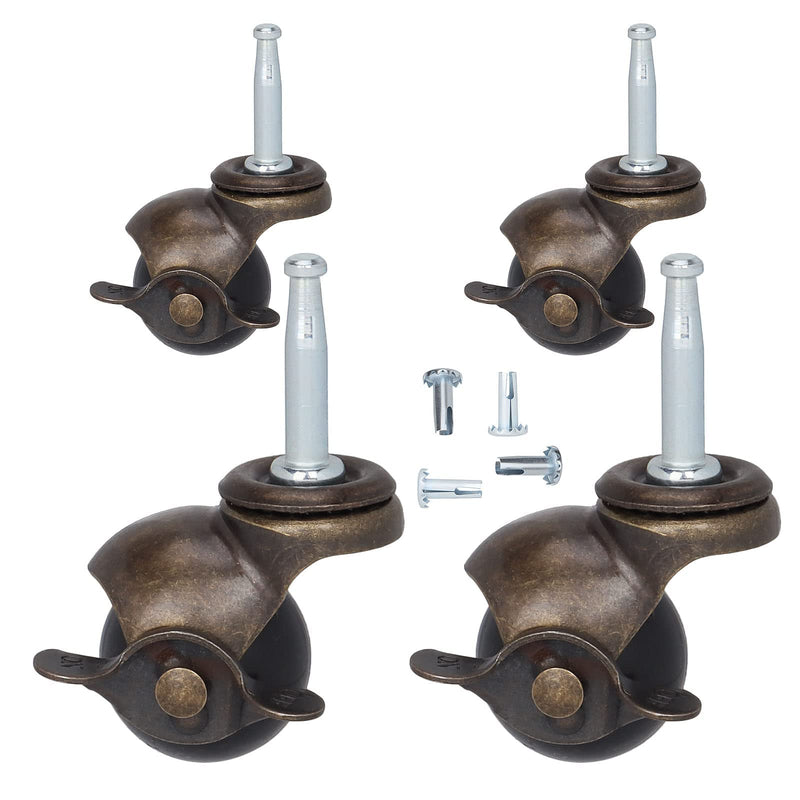 [Australia - AusPower] - 1.5" Ball Casters Stem Caster Wheels with 5/16" x 1-1/2" (8 x 38mm) Stem Antique Gold Ball Caster Swivel Caster for Furniture Casters Sofa Chair Cabinet Set of 4 (with Brakes) with Brake 
