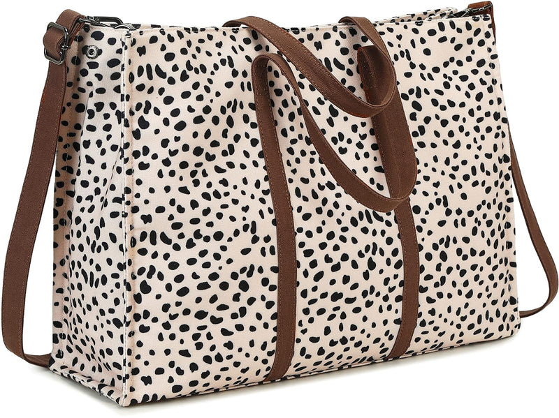 [Australia - AusPower] - Laptop Tote Bag for Women Work 15.6 inch Canvas Shoulder Bags Computer Messenger Purse Teacher Handbag Office Briefcase Leopard - Apricot 