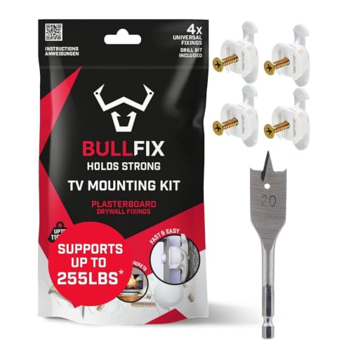 Bullfix TV mount drywall anchors, 4-pack, heavy-duty wall anchors for securing up to 255 lbs