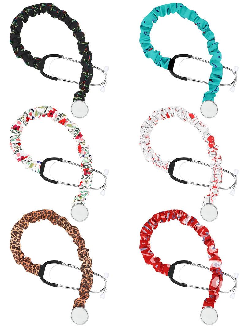 [Australia - AusPower] - 6 Pieces Stethoscope Cover Scrunchie Elastic Fabric Stethoscope Covers Sleeve Compatible with Stethoscope 6 Styles Stethoscope Neck Wrap for Nurse Doctor 