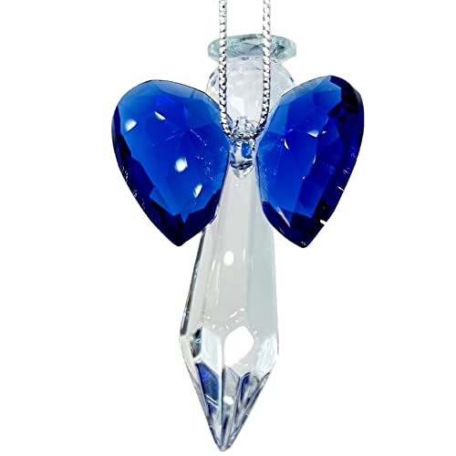 Blue Crystal Guardian Angel, Suncatcher Handmade 2.48 Inch Home Window Decoration Flower Car Chakra Crystal Rainbow Maker Guardian Angel Christmas Tree Ornament Blue