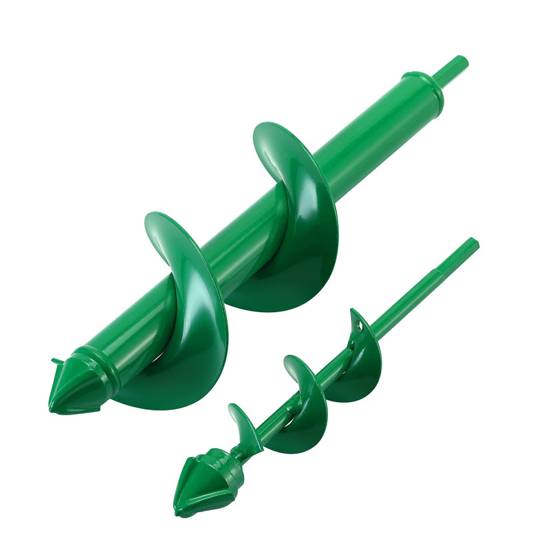VUDECO Garden Auger Drill Bit for Cordless Drill - 2 PCS, Bulb Planter Tool, Spiral Drill Bit, Earth Planting Auger - Green