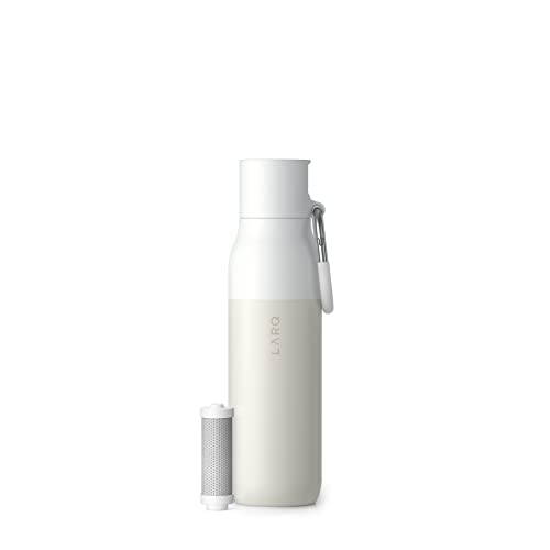 LARQ Bottle Filtered – Insulated Stainless Steel Water Bottle with Filter Straw, Removes Chlorine, PFAS Lead, BPA-Free Leak Proof Flip Top, 24h Cold for Travel Gym Office, 25 oz, Granite White 25 Ounces