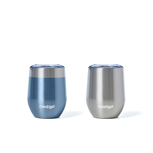 Contigo River North Stainless Steel Wine Tumbler with Splash-Proof Lid, 12oz., 2 Pack, Dark Ice & Stainless Steel 16 Ounces