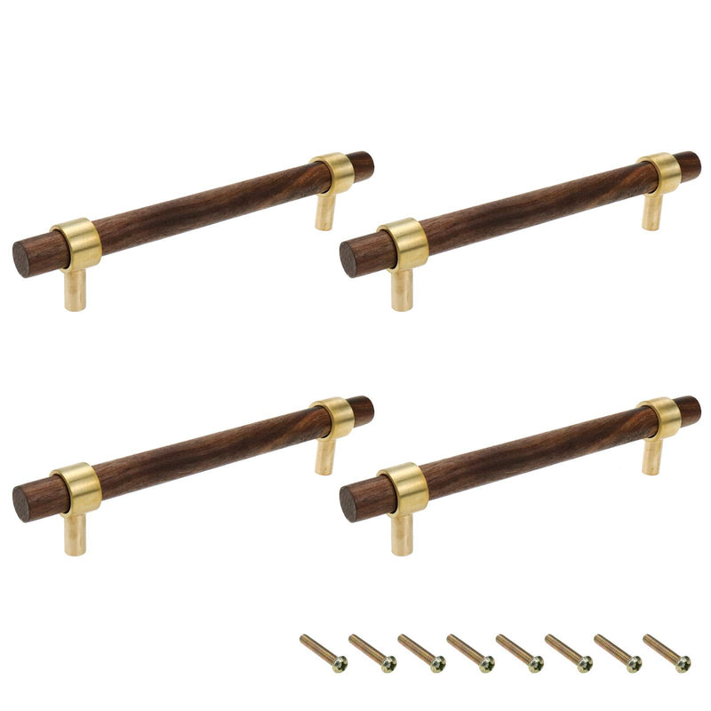 Drawer 6.69"/170mm Pulls Brass Walnut Kitchen Wardrobe Cabinet Hardware Pull Handle with Screw, 4Pcs 4 L6.69" H5.04" Two Hole