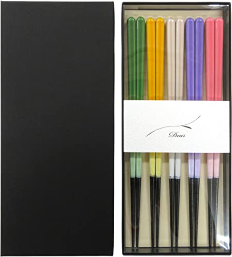 AOBA Handcrafted Authentic Japanese Wooden Chopsticks Set of 5 Pairs in Gift Box: Japanese Pastel Colors [ Dishwasher-safe/ Made in Japan ]