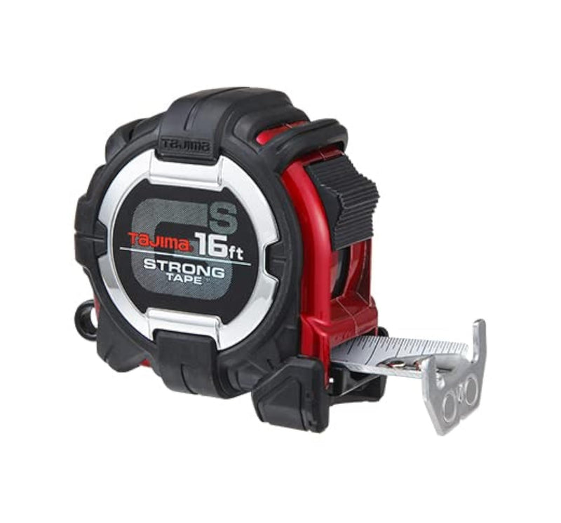 TAJIMA Tape Measure - 16ft x 1in GS-Lock Measuring Tape with Horned Magnetic Hook & Compatible Clip - GS-MC16BW 4.9 m