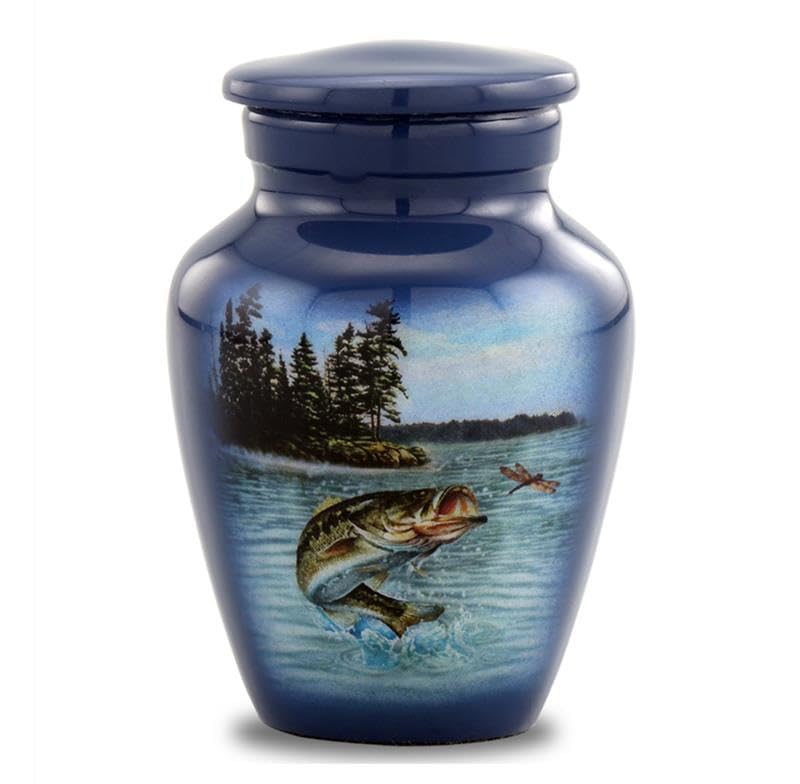 Gone Fishing Bass Keepsake Urn – Mini Cremation Urn for Human Ashes – Fisherman Memorial Sharing Urn with Velvet Bag & Funnel – A Perfect Tribute for Your Loved One (Keepsake) Keepsake (Bass)