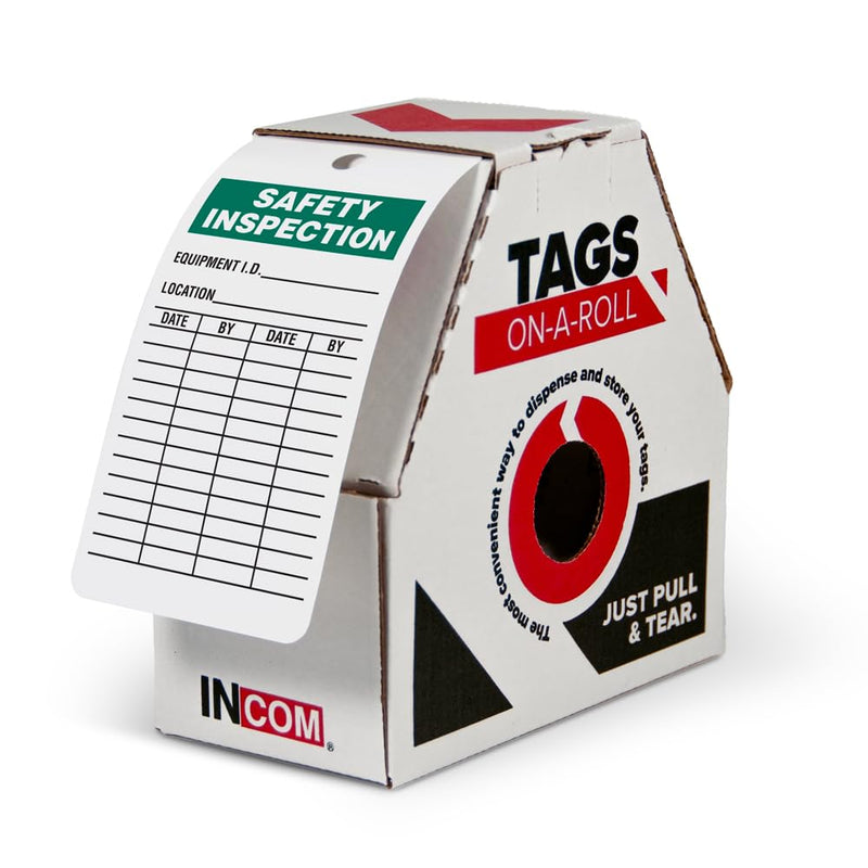 [Australia - AusPower] - INCOM Manufacturing Inspection Tags On A Roll, Safety Inspection, Heavy-Duty Polytag Stock, Waterproof and Tear-Resistant, Green On White, 6.25 Inch X 3 Inch X 10 Mil Thickness, 100 pack, RT8004C 