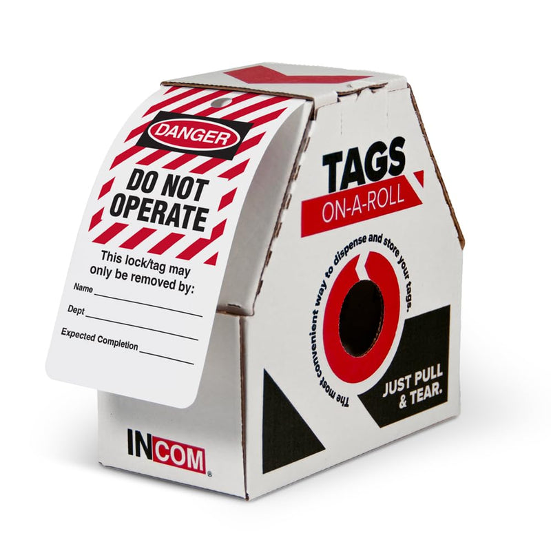 [Australia - AusPower] - INCOM Manufacturing Lockout Tags On A Roll, Danger Do Not Operate, Heavy-Duty DuraPly® Stock, Waterproof and Tear-Resistant, Red/Black On White, 6.25 Inch X 3 Inch X 10 Mil Thickness, 100 pack 