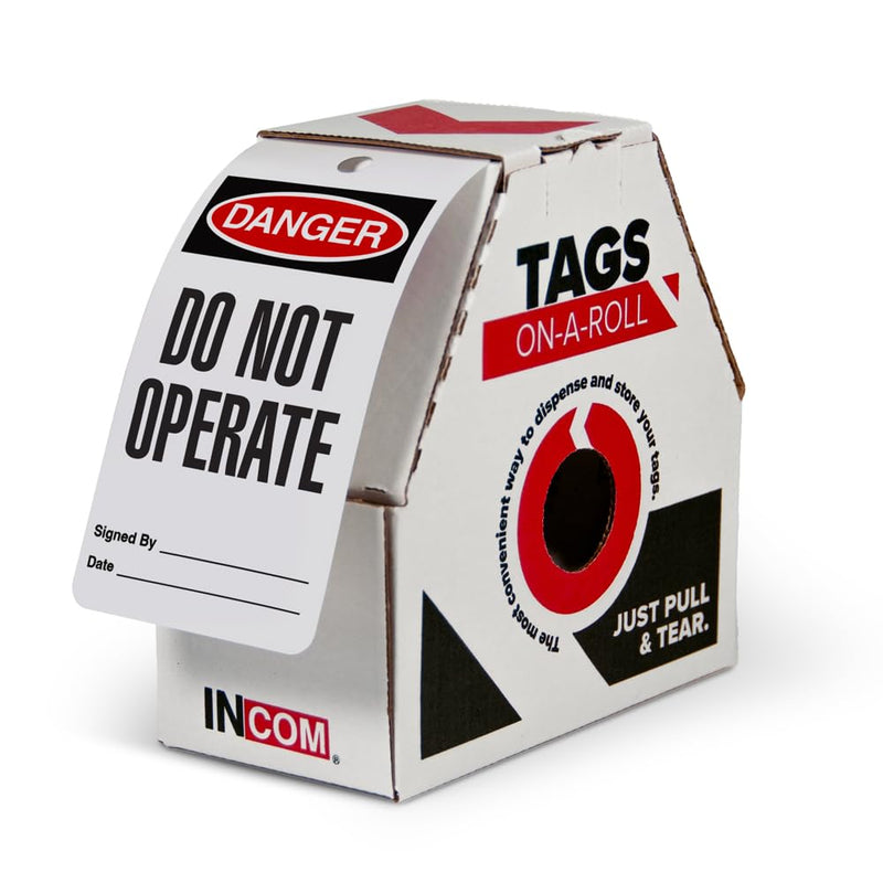 [Australia - AusPower] - INCOM Manufacturing Lockout Tags On A Roll, Danger Do Not Operate, Heavy-Duty Polytag Stock, Waterproof And Tear-Resistant, Red/Black on White, 6.25 Inch X 3 Inch X 10 Mil Thickness, 100 pack, RT1000C 