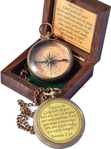 Trust in The Lord With All Your Heart - Proverbs 3:5-6 Quote Engraved Compass With Wooden Box, Greeting Card, Gift Compass, Graduation Day Gifts 2024 for Women Men Boys Girls #1 Trust in The Lord Compass -Proverbs 3: 5-6