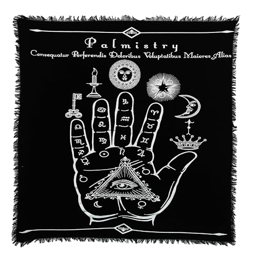 Indian Consigners Palmistry Altar Cloth Celestical Tarot Deck Alter Square Wall Hanging Tablecloth Sacred Place Home Décor Moon Faces Astrology Zodiac Silver Palm
