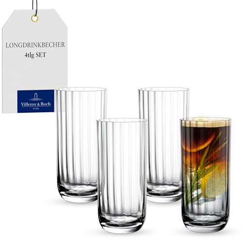 Villeroy & Boch Rose Garden Long Drink Glass Set of 4, Clear, 10 oz Classic