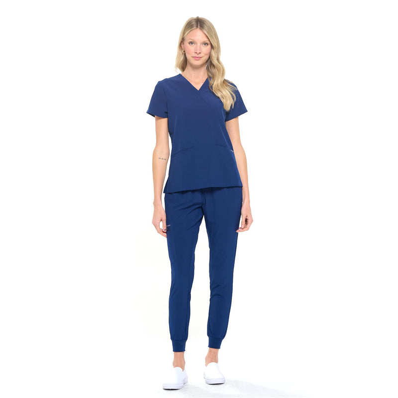 [Australia - AusPower] - Dagacci Medical Uniform Women and Men Unisex 4-Way Stretch Jogger Scrub Set Medium Navy 