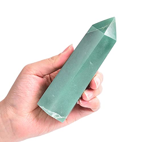 AMOYSTONE Natural Green Aventurine Crystal Tower Hexagonal Wand Stone Decor 0.6-1.1 Lbs