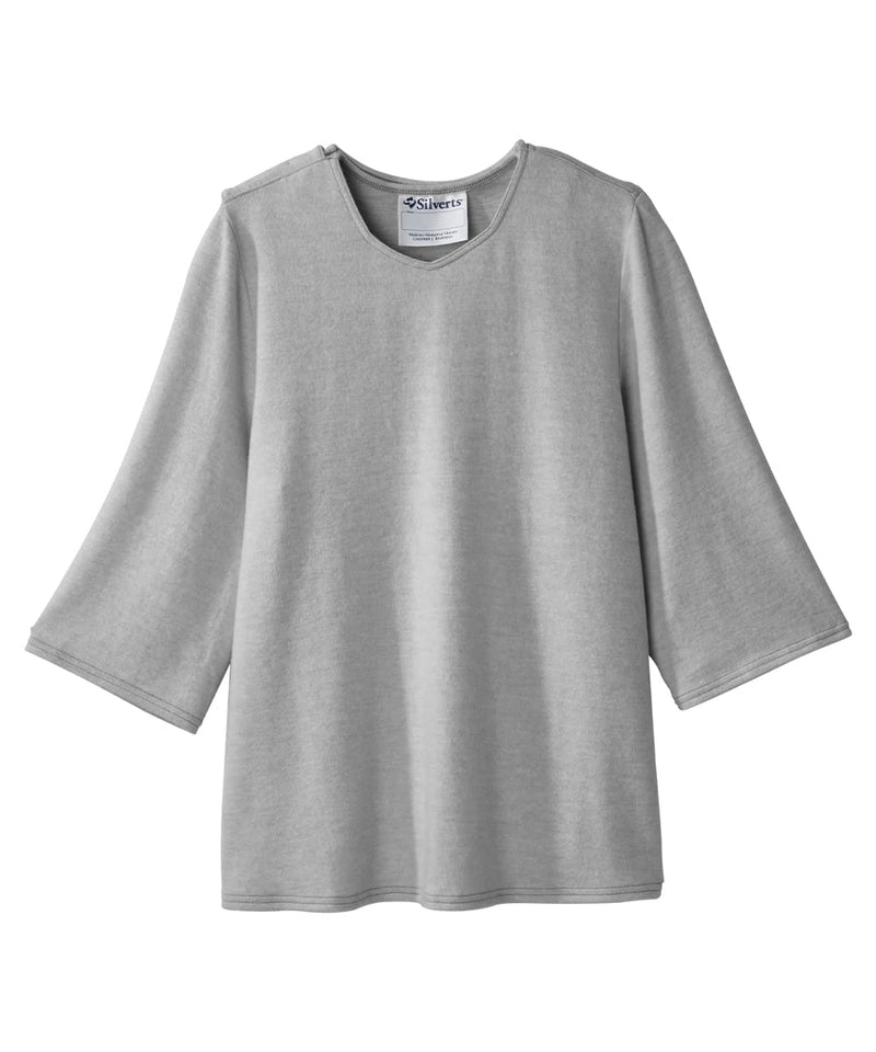 [Australia - AusPower] - Women’s Open Back Adaptive Diamond Neck Top for Seniors - Super Soft 3/4 Long Sleeve Shirt Large Heather Fog Grey 