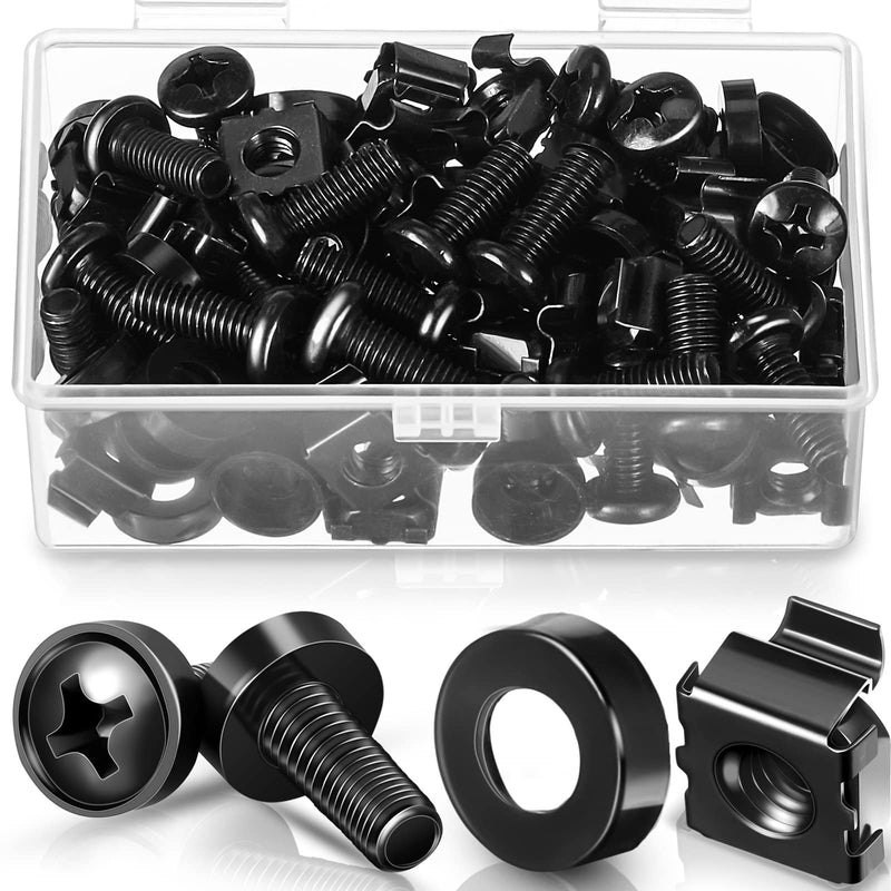 [Australia - AusPower] - 50 Pack M6 x 16 mm Rack Mount Cage Nuts, Screws and Washers Stainless Steel Black Server Rack Screws Square Insert Nuts for Audio Server Console Mounting Routers, Shelves, Enclosures, Cabinets 