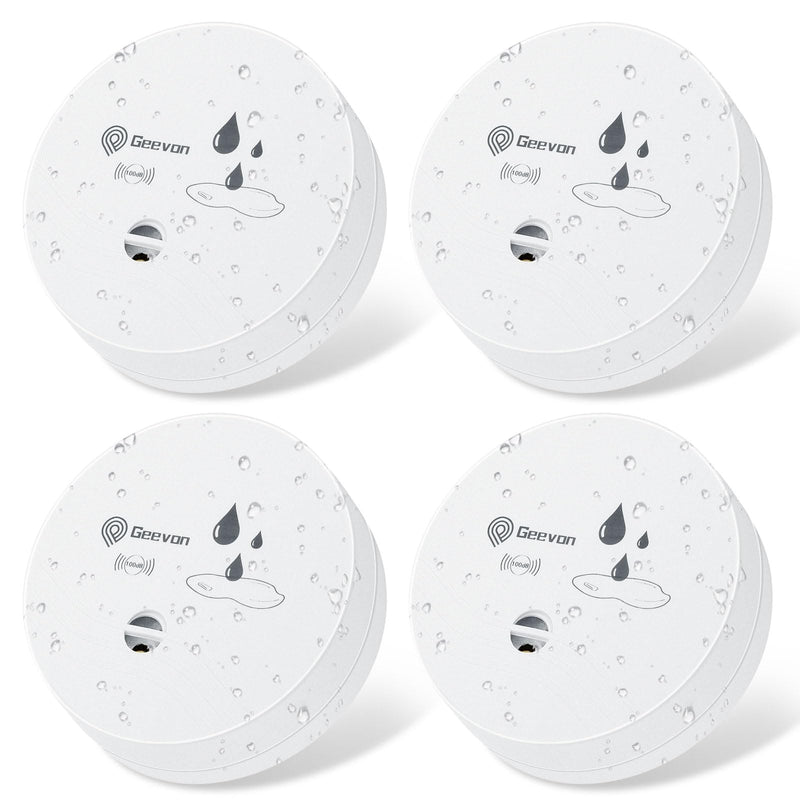 [Australia - AusPower] - Geevon 4 Pack Water Leak Detectors, 100dB Water Sensor Alarms Flood Detector for Basements, Bathrooms, Laundry Rooms, Kitchens, Garages, and Attics, Water Alarms Battery-Operated (Battery Included) White 