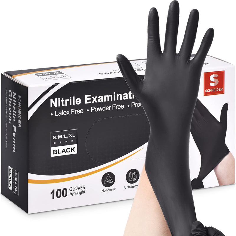 [Australia - AusPower] - Schneider Nitrile Exam Gloves, Black, Medium, 100-ct Box, 4-mil, Latex-Free, Powder-Free, Food-Safe (NBFK7102) 100 Count (Box of 100) 
