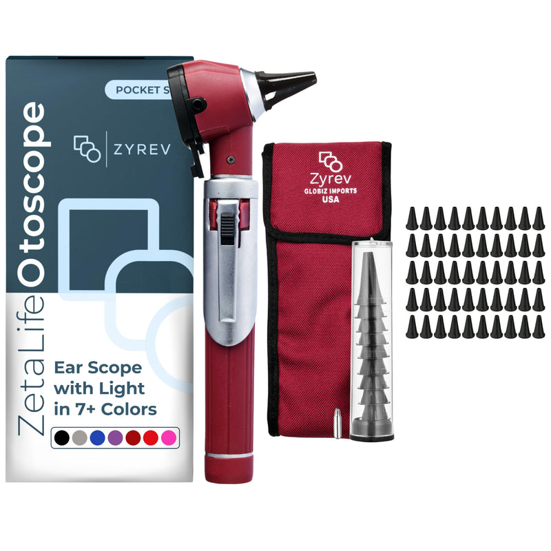 [Australia - AusPower] - Zyrev ZetaLife Otoscope Set with 50 Extra Disposable Specula Tips, Maroon 