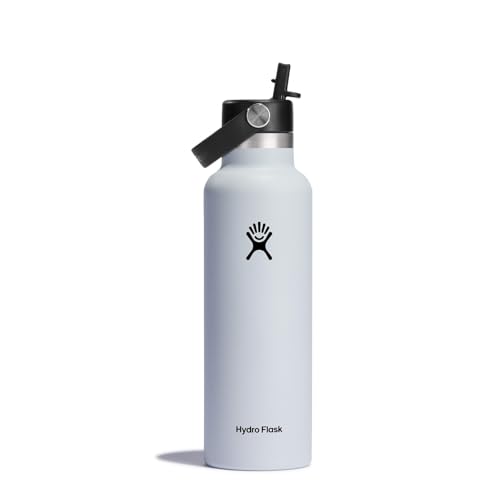 HYDRO FLASK - Water Bottle 621 ml (21 oz) - Vacuum Insulated Stainless Steel Water Bottle with Flex Straw Cap - BPA-Free - Standard Mouth - White 21 Ounces