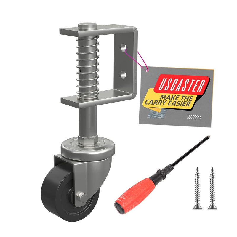 Gate Wheel 2 Inch Heavy-Duty Caster for Wooden Gates - 360 Degree Rotation, Solid Rubber Tire, 80lbs Capacity, Spring-Loaded, Includes Screws & Screwdriver 2inch 70lb