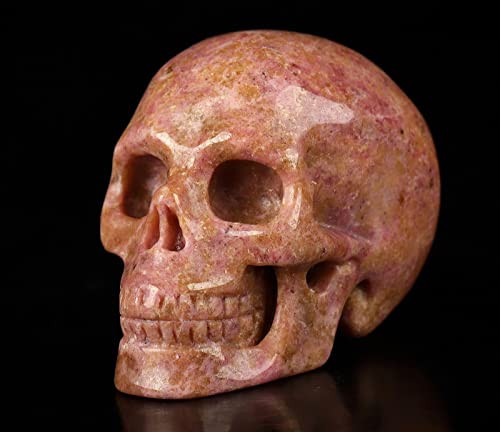Skullis 2.0” Pink and Black Rhodonite Crystal Skull, Hand Carved Gemstone Fine Art Sculpture, Reiki Healing Stone Statue.1390 2.0” Pink and Black Rhodonite 26