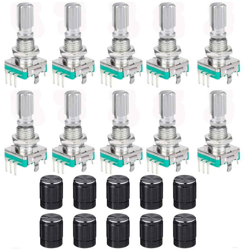 RUNCCI-YUN Set of 10 EC11 360 Degree Rotary Encoder, 5-Pin EC11 Audio Digital Potentiometer, Rotary Encoder Module with Switch and Rotary Knob for Automotive Electronics Multimedia Audio