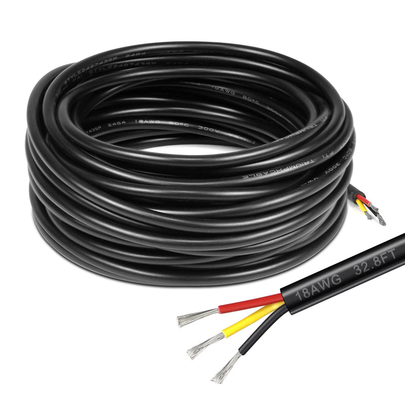 [Australia - AusPower] - 18 Gauge 3 Conductor Electrical Wire, 32.8FT Black Stranded Low Voltage 18/3 Cable PVC Case, 18 AWG Tinned Copper 3 Wire Cable, Flexible Extension Power Cord for LED Lamp Lighting Automotive 32.8FT/10M 18AWG-3C 