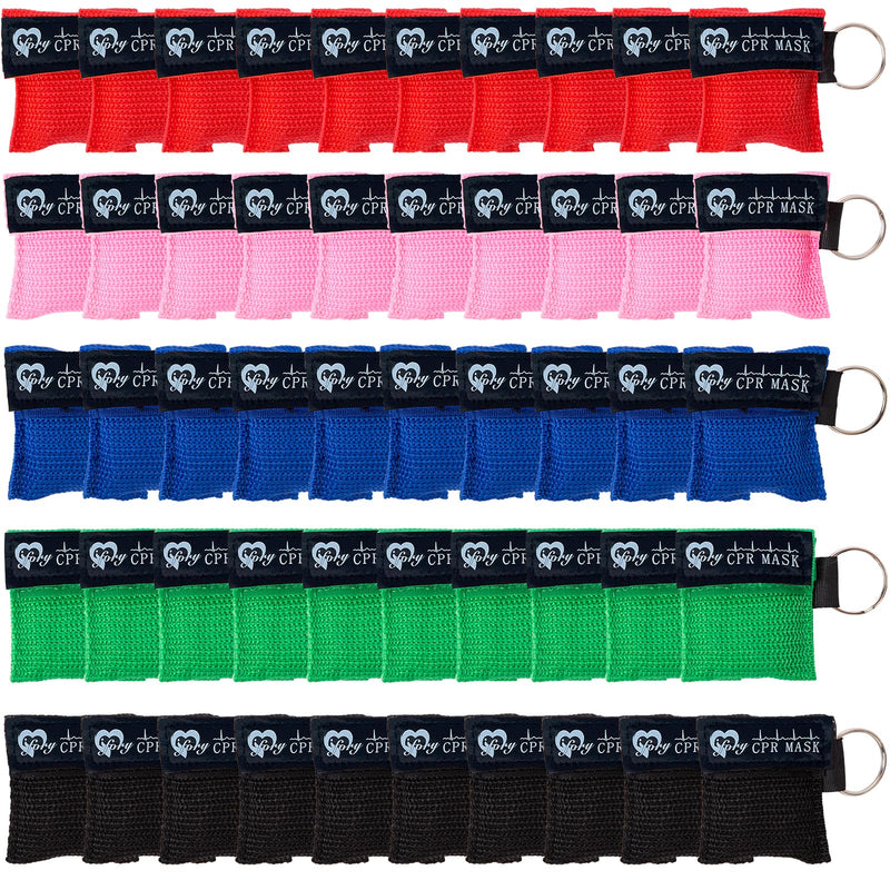 [Australia - AusPower] - 50 Packs CPR Pocket Mask Keychain, CPR Face Shield with One Way Valve Breathing Barrier for First Aid or ADE Training 1 Count (Pack of 50) 