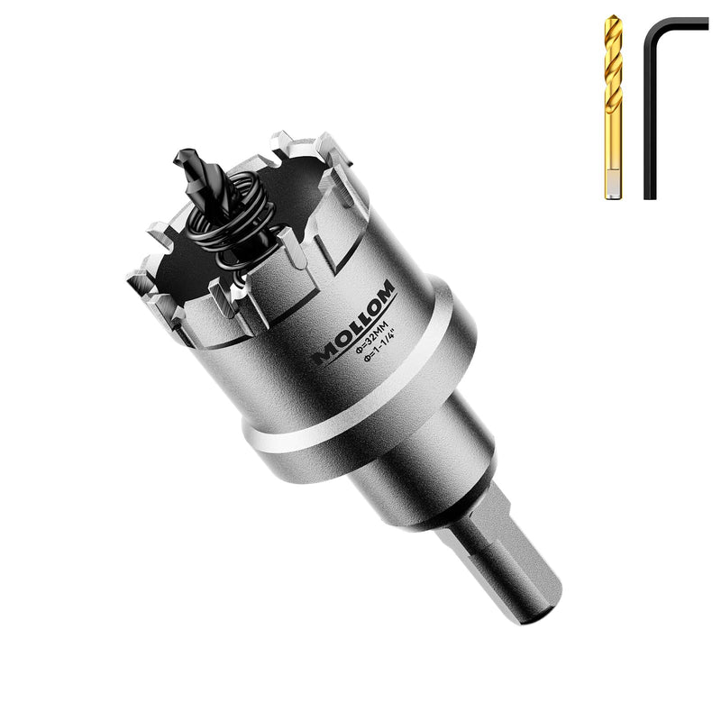 [Australia - AusPower] - (1-1/4''|32mm) Heavy Duty Carbide Hole Saw with 2 Pilot Drill Bits, Hole Cutter cuts Stainless Steel, mild Steel, Iron, Copper, Brass, Plastic 32mm | 1-1/4" 