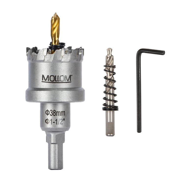 [Australia - AusPower] - (1-1/2''|38mm) Heavy Duty Carbide Hole Saw with 2 Pilot Drill Bits, Hole Cutter cuts Stainless Steel, mild Steel, Iron, Copper, Brass, Plastic 38mm | 1-1/2" 