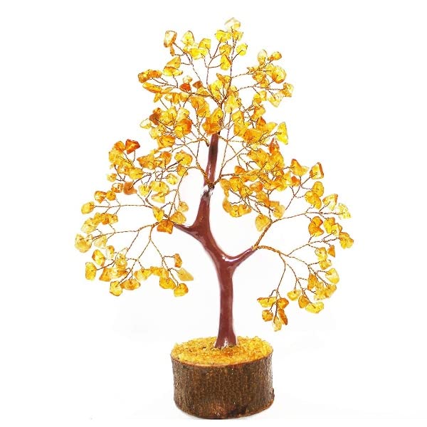 Citrine Tree Crystal Tree Healing Gemstone Crystal Bonsai Fortune Money Tree for Good Luck, Home Office Kitchen Décor Spiritual Gift (Golden Wire and 300 Beads) Size 10-12 Inches (Citrine) Citrine
