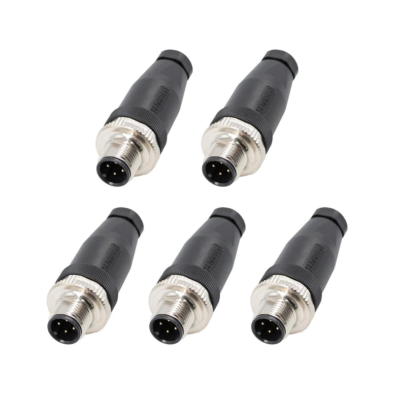 [Australia - AusPower] - M12 4 Pin Connector Field Wireable A Code Straight Male Plug Non-Shield 12mm Industrial Circular Connector, Outdoor Waterproof IP67 (5) 1 