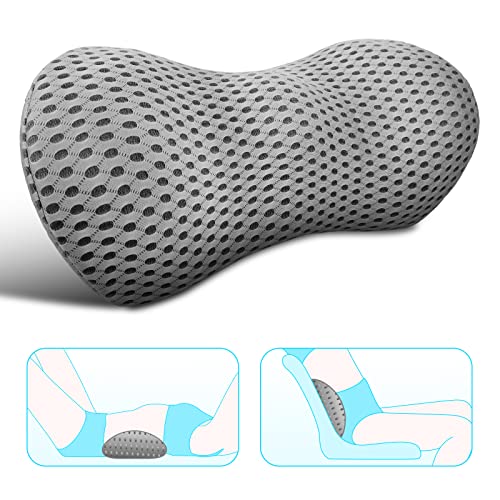 Grey Panduo lumbar support pillow for office chairs, memory foam cushion for lower back pain relief.