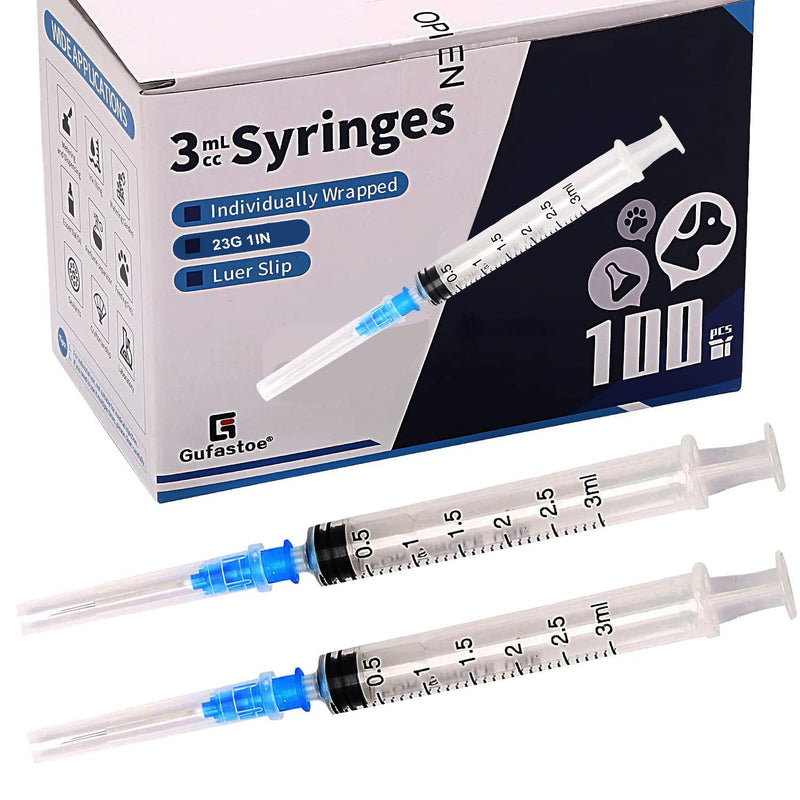[Australia - AusPower] - 100Pack 3ml/cc with 23 G Safety Luer-Slip Individually Wrapped 