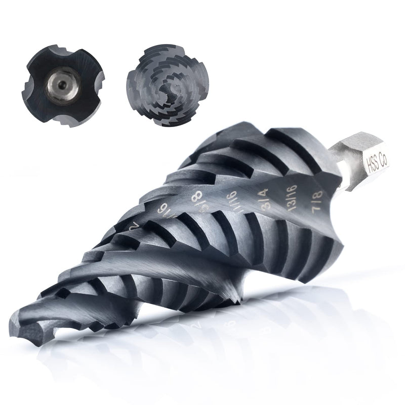 [Australia - AusPower] - toolant Four Spiral Flute Cobalt Step Drill Bit(Pro), 3/16" - 7/8"(12 Step Size) Impact Ready Unibit Step Drill Bit, 1/4" Hex Shank Step Bit for Metal, Stainless Steel, Aluminum, Plastic 3/16" - 7/8" 