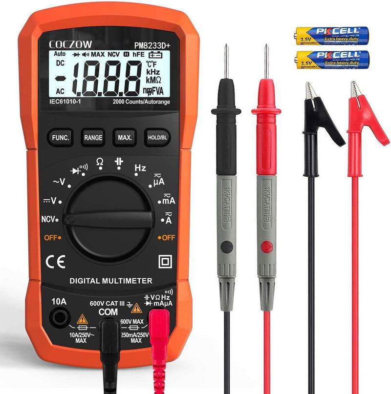 [Australia - AusPower] - Digital Multimeter,Multimeter Tester, High Sensitivity Voltmeter Ammeter Ohmmeter NCV Circuit Checker Measures AC/DC Voltage,AC/DC Current, Resistance, Diodes, Continuity, Transistor (Black) Black 