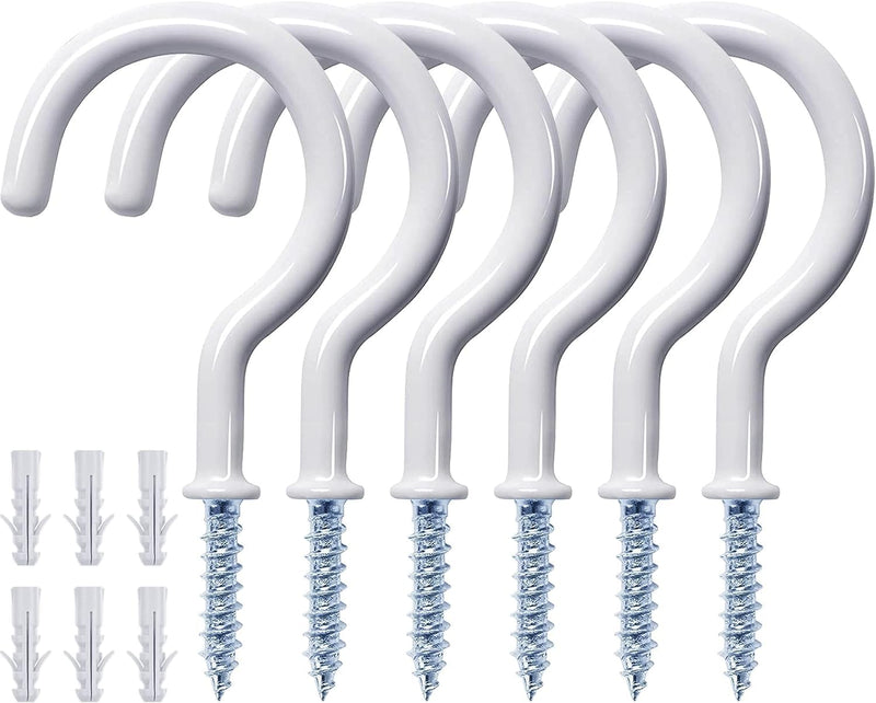 [Australia - AusPower] - 12 Pcs Ceiling Hooks for Hanging Plants, Cups, Utensils and Christmas String Lights, 1-1/4 inch Vinyl Coated Screw-in Plant and Cup Hooks for Wooden and Drywall with Anchors - White 12Pcs 1-1/4 inches 