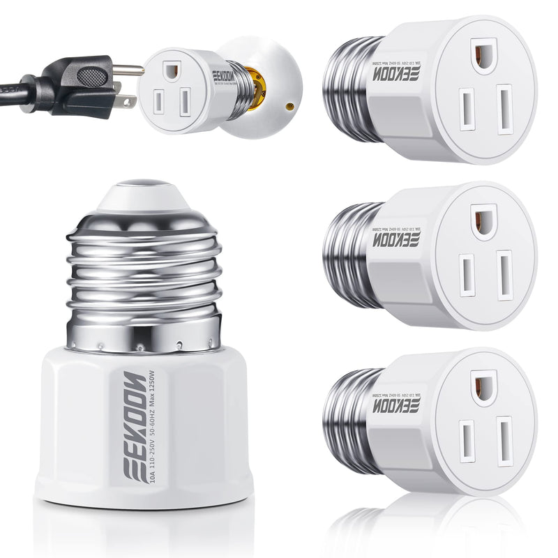 [Australia - AusPower] - E26/ E27 3 Prong Light Bulb Socket Adapter, Polarized Light Socket Outlet, Light Socket to Plug Adapter Socket Converter, Light Bulb Plug Adapter for Patio, Garage, Porch (2) 2 