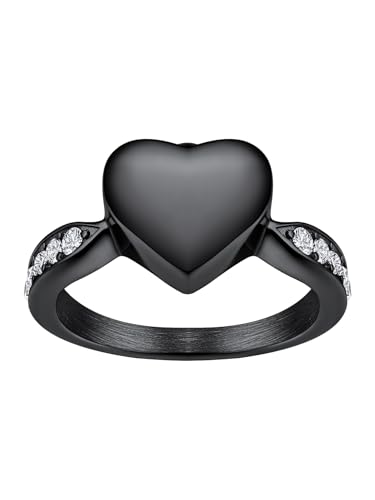 Richsteel Stainless Steel Heart/Claddagh Cremation Urn Ring for Ashes 03-Black-Heart 7