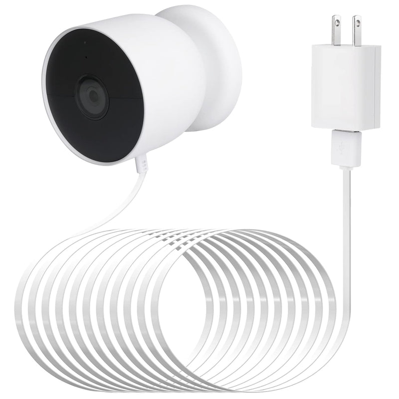 [Australia - AusPower] - Power Cable Compatible with Google Nest Cam Outdoor or Indoor, Battery, 30Ft/9.1m Weatherproof Outdoor Cable Continuously Charging Your Nest Camera (White) White 