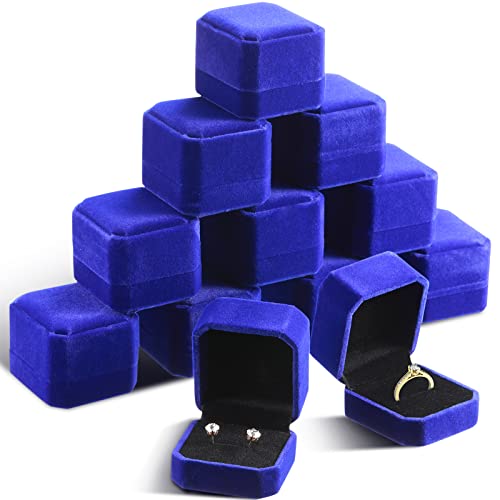 Junkin 24-pack velvet jewelry ring boxes in blue, perfect for wedding jewelry display and gift presentation.