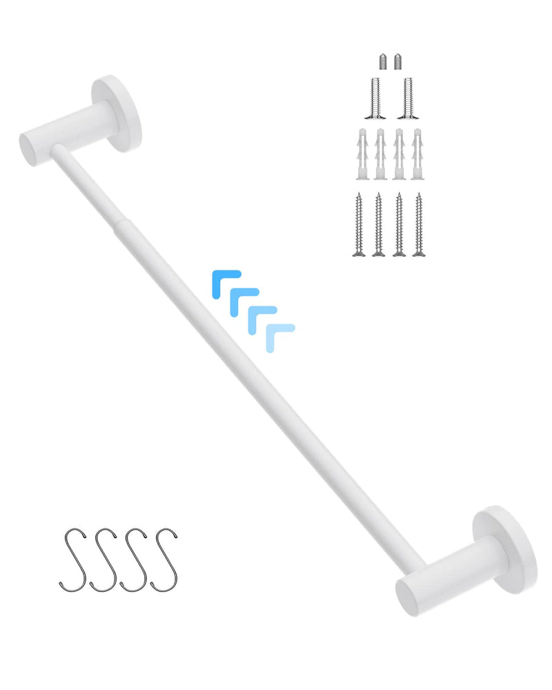 Adjustable Single Towel Bar 16 to 27.6 Inch, iMomwee Oil Rubbed White Finished Stainless Steel Bath Towel Holder, Wall Mounted Towel Rail for Bathroom Kitchen Washroom, 1" Diameter Towel Rod with Hook