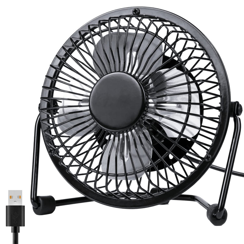 [Australia - AusPower] - Zuvas Desk Fan Quiet Small USB Fan 360° Rotation Portable Table Fan 2 Speed Mini Personal Fan Air Cooling Electric Fan for Home Office Bedroom Travel Camping, 4 inch Black 