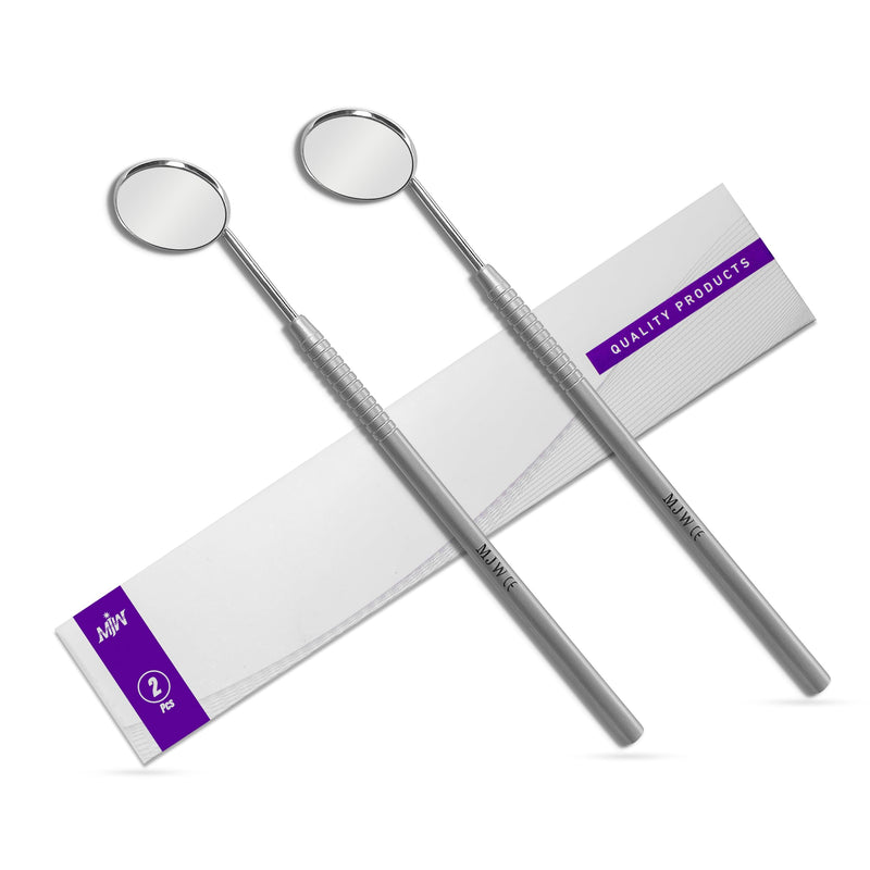 [Australia - AusPower] - MJW Dental Mirror Front Surface with Handle 2 PCS Set Tooth Mirror Dental Stainless Steel Dentist Tools for Teeth Cleaning Inspection Oral Hygiene Mouth Mirror for Daily Use CE 2 Pcs Mirror Top 