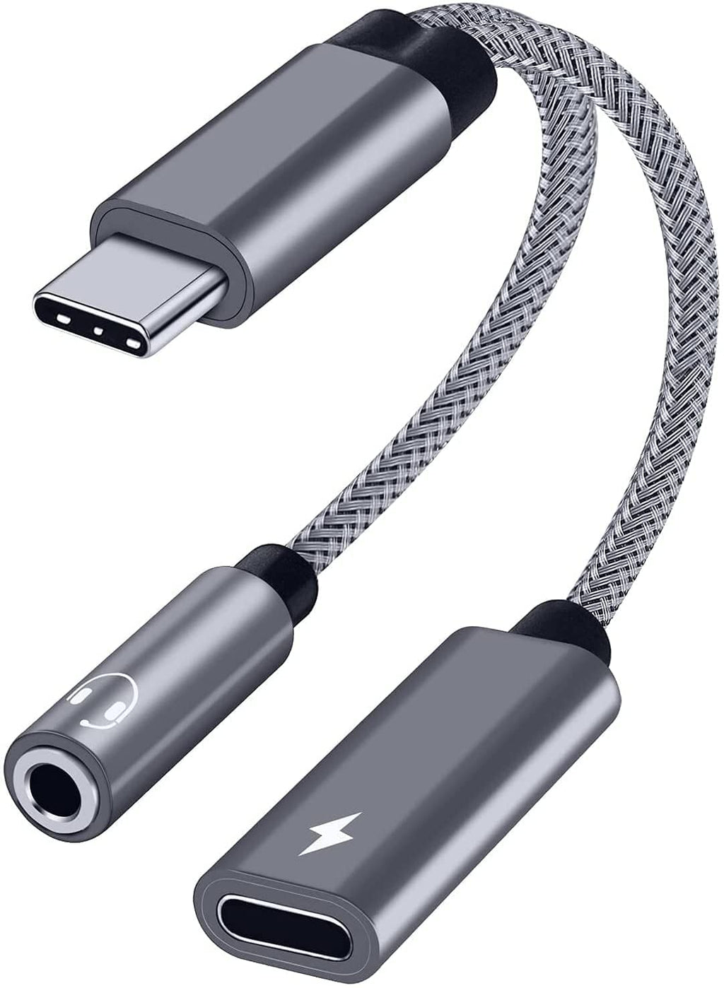 [Australia - AusPower] - Samsung Galaxy S24 Headphone Adapter, USB C to AUX Mic Jack with PD 60W Fast Charging for Stereo, Earphones, Compatible with Samsung Galaxy S24/S24+/S24 Ultra/S23/S23+, Google Pixel 7/6 Gray 
