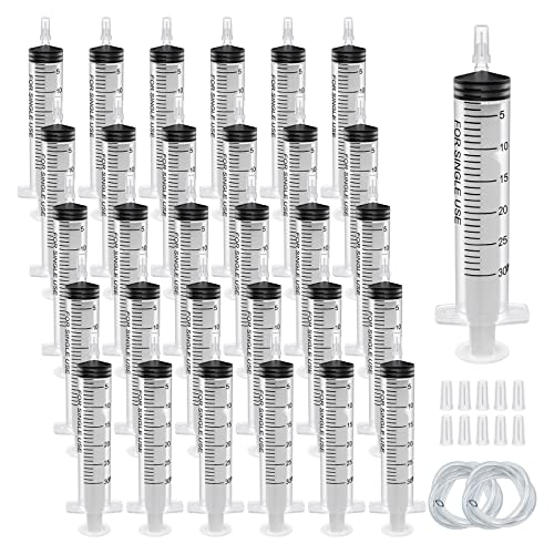 Pack of 30 Plastic Syringes 30 ml, Measuring Syringe Disposable Syringe for Scientific Laboratories, Feed Syringe, Marinating Syringe and Suction Syringe (30, 30 ml)